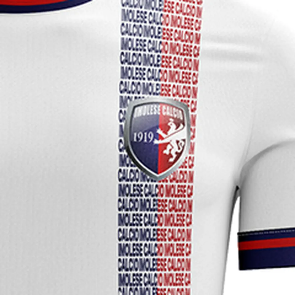 Maglia gara away 26/27 Imolese Calcio, bianca con banda verticale di scritte, dettaglio, foto 3 di 3